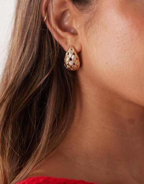 Pendientes de aro dorados con diseño grueso entretejido de Reclaimed Vintage - view 1