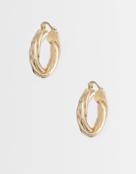 Pendientes de aro dorados con diseño retorcido de estilo vintage de DesignB London - view 1