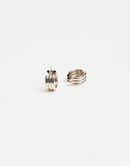 Pendientes de aro dorados con diseño triple grueso de River Island, 3 de 4