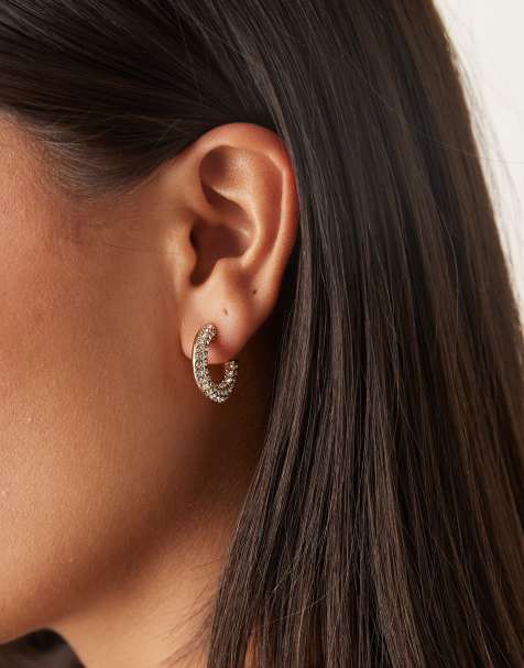 Pendientes de aro dorados con strass de DesignB London - view 1