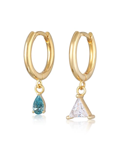 Pendientes de aro dorados de estilo criollo con charms colgantes de cristal triangular y en forma de lágrima para mujer de Elli