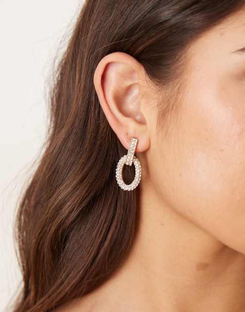 Pendientes de aro dorados dobles con abalorios de DesignB London - view 1