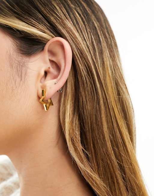 Pendientes de aro dorados en forma de estrella de acero inoxidable resistente al agua de ASOS DESIGN, 4 de 4