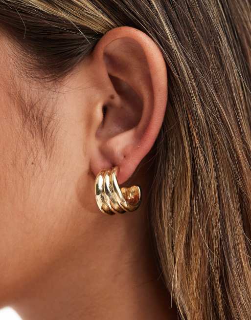 Pendientes de aro dorados gruesos con diseño de tres hileras de DesignB London 
