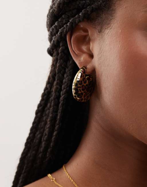 Pendientes de aro dorados gruesos con estampado de leopardo de Reclaimed Vintage