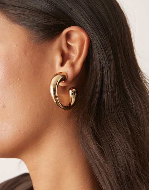 Pendientes de aro dorados gruesos irregulares de DesignB London - view 1