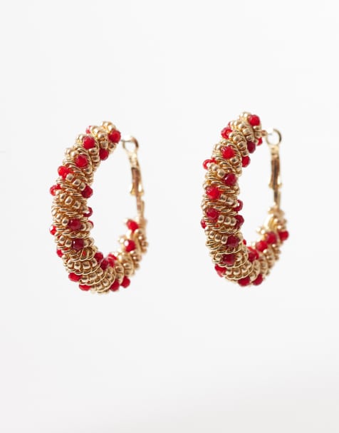 Pendientes de aro dorados llamativos con cuentas multicolores de Accessorize - view 1