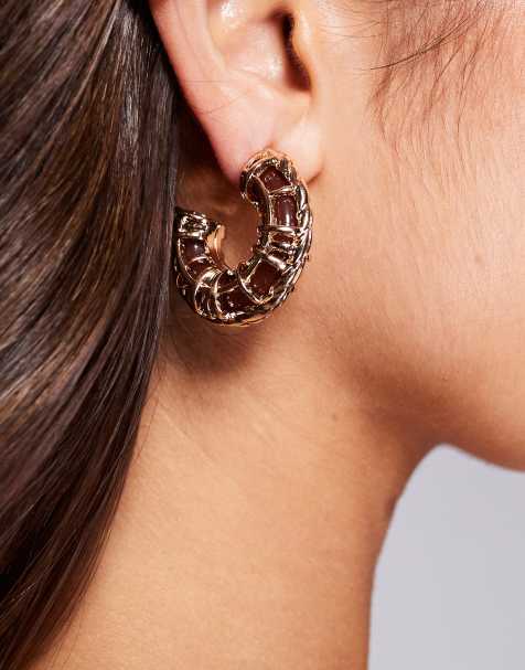 Pendientes de aro dorados llamativos con diseño enrejado de ALDO - view 1