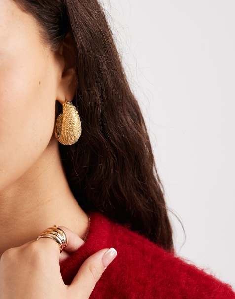 Pendientes de aro grandes dorados con diseño texturizado de Accessorize - view 1