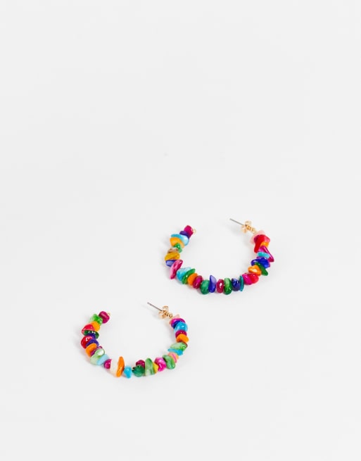 Pendientes de aro multicolores de gemas variadas de Pendientes