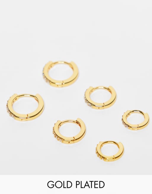 Pendientes de aro pequeños apilables chapados en oro de 18 quilates Walk of Fame de Girls Crew 