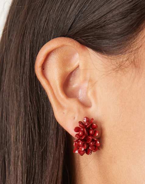 Pendientes de aro pequeños burdeos con diseño de flores pequeñas de ASOS DESIGN - view 1