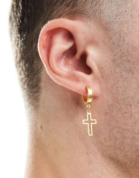Pendientes de aro pequeños con charm de cruz chapados en oro de 18 quilates de Lost Souls - view 1