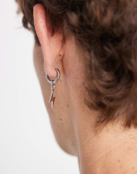Pendientes de aro pequeños con charm de rayo de acero inoxidable de Lost Souls - view 1