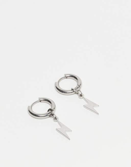 Pendientes de aro pequeños con charm de rayo de acero inoxidable de Lost Souls