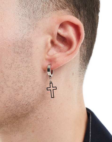 Pendientes de aro pequeños con charm en forma de cruz de acero inoxidable de Lost Souls - view 1