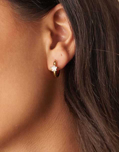 Pendientes de aro pequeños con detalle de cristal de acero inoxidable chapados en oro de 18 quilates de Lost Souls - view 1