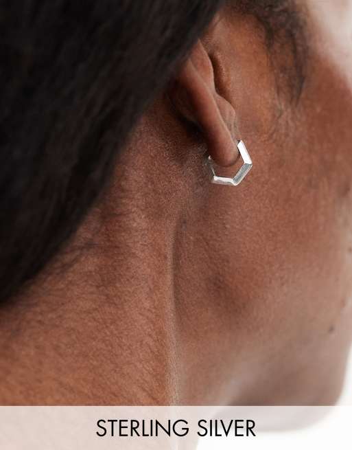 Pendientes de aro pequeños con diseño hexagonal biselado de plata de ley con caja de regalo de Rachel Jackson