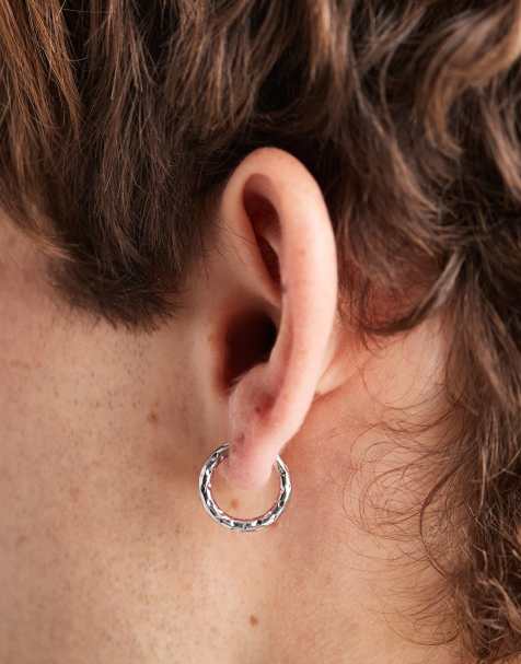 Pendientes de aro pequeños con diseño repujado de acero inoxidable de Lost Souls - view 1