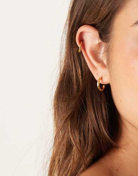 Pendientes de aro pequeños con diseño retorcido de acero inoxidable chapado en oro de 18 quilates de Lost Souls - view 1