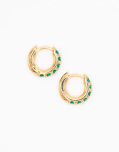 Pendientes de aro pequeños dorados básicos de plata de ley chapada en oro con circonitas de Lovisa - view 1