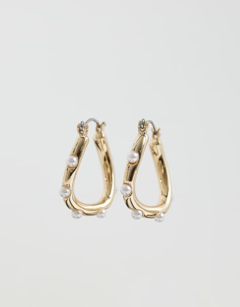 Pendientes de aro pequeños dorados con detalle de perlas de imitación de ASOS DESIGN - view 1