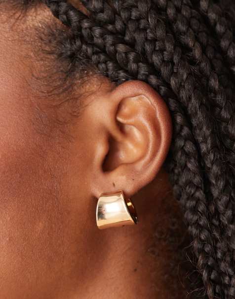 Pendientes de aro pequeños dorados con diseño ancho y grueso de ASOS DESIGN - view 1