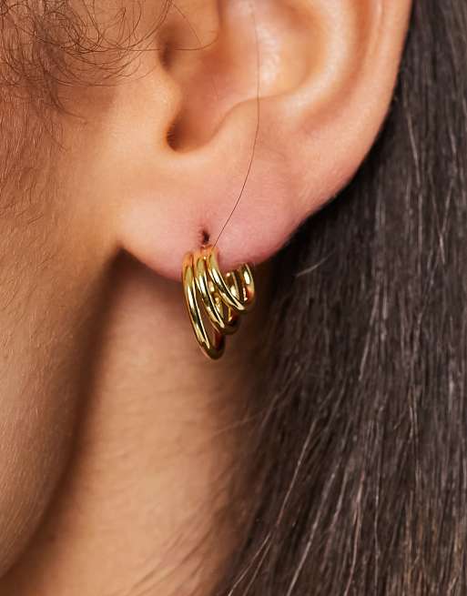 Pendientes de aro pequeños dorados con diseño de varios anillos de Whistles