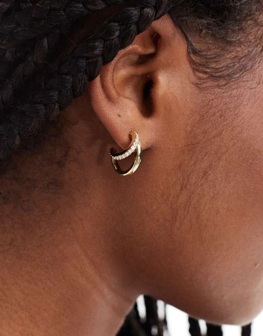 Pendientes de aro pequeños dorados con diseño doble y cristales Helias de Ted Baker