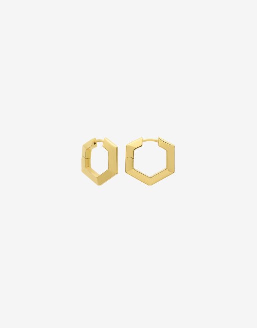 Pendientes de aro pequeños dorados con diseño hexagonal biselado chapados en oro de 22 quilates con caja de regalo de Rachel Jackson