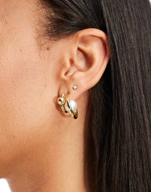 Pendientes de aro pequeños dorados dobles con perla de imitación de & Other Stories