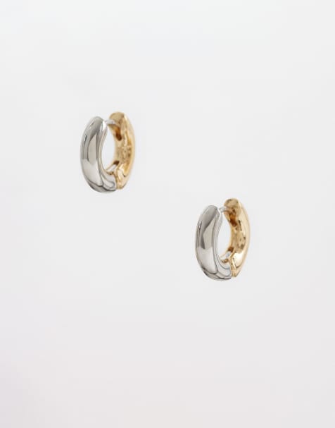 Pendientes de aro pequeños en tono dorado y plateado de DesignB London - view 1