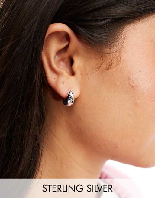 Pendientes de aro pequeños gruesos de plata de ley con gemas de varios colores de Accessorize