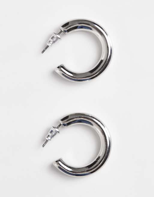 Pendientes de aro pequeños plateados gruesos de Accessorize, 2 de 4