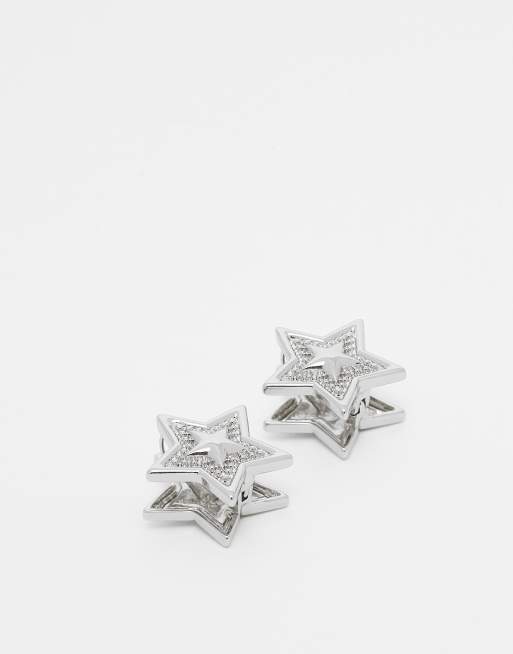 Pendientes de aro pequeños plateados unisex en forma de estrella de Reclaimed Vintage