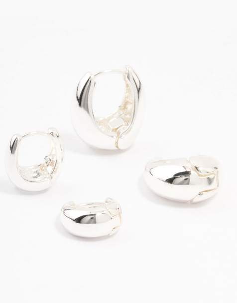 Pendientes de aro pequeños y medianos plateados con diseño ovalado chapados en plata de Lovisa - view 1