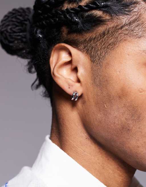 Pendientes de aro plateados asimétricos de acero inoxidable resistente al agua de ASOS DESIGN