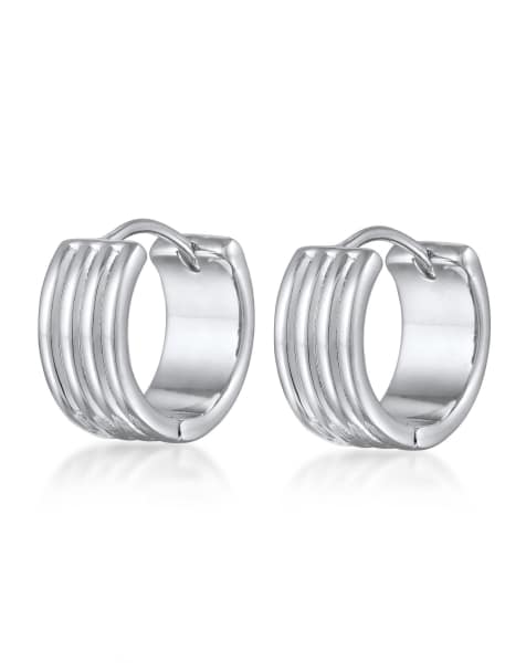 Pendientes de aro plateados clásicos de estilo criollo con diseño estriado para mujer de Elli - view 1