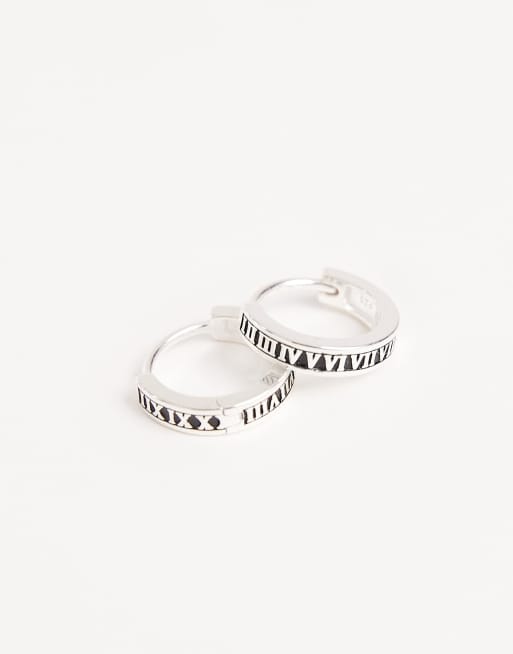 Pendientes de aro plateados con detalle de números romanos de plata de ley de ASOS DESIGN, 2 de 3