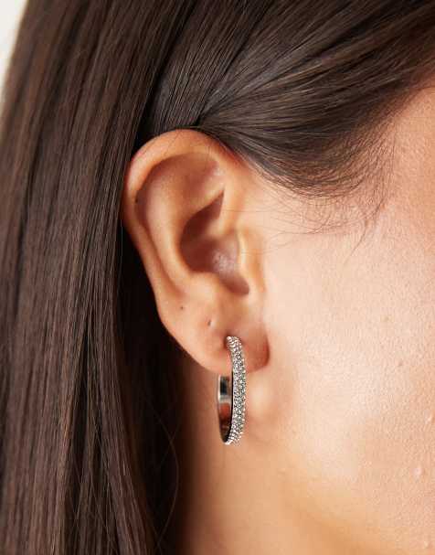 Pendientes de aro plateados con diseño con strass de DesignB London - view 1