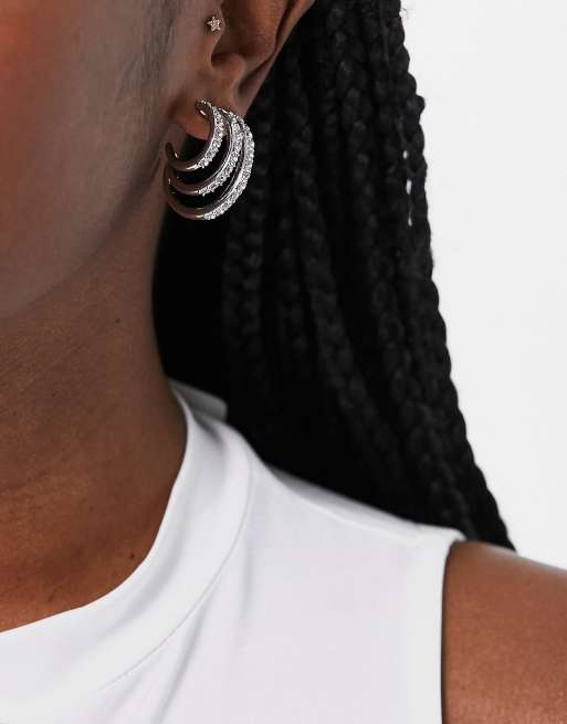 Pendientes de aro plateados con diseño trepador de tres hileras de ASOS DESIGN