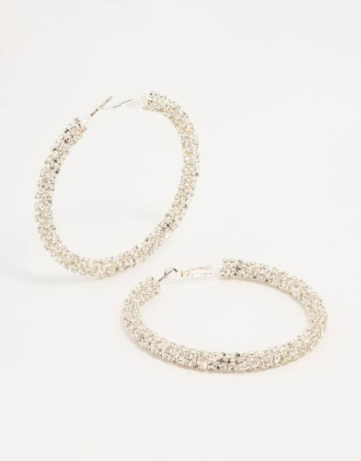 Pendientes de aro plateados con strass de Lovisa