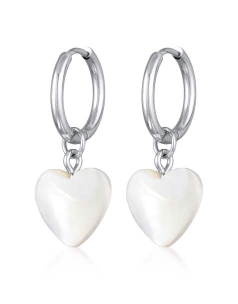 Pendientes de aro plateados de estilo criollo con colgante de concha en forma de corazón de Elli - view 1