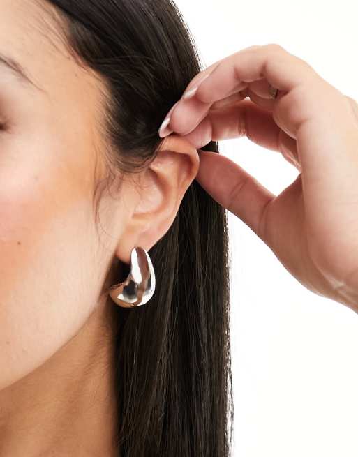 Pendientes de aro plateados gruesos de Reclaimed Vintage