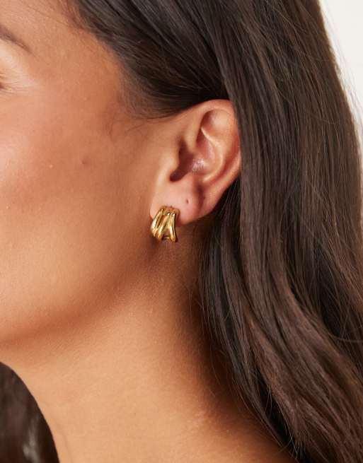 Pendientes de aro triples de acero inoxidable chapado en oro de 18 quilates de Lost Souls