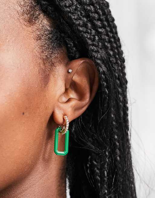 Pendientes de aro verdes con colgante rectangular de Monki