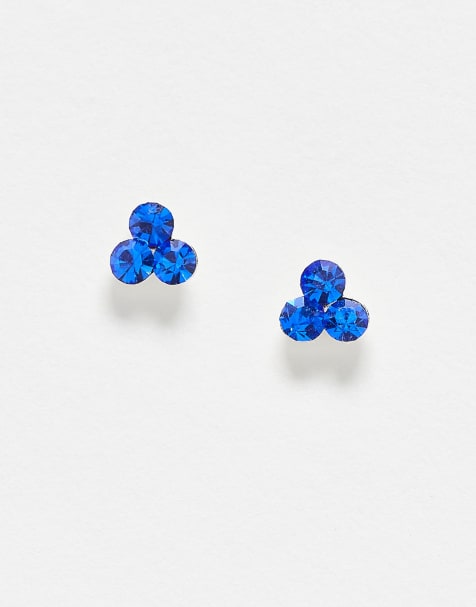 Pendientes de botón azul zafiro con diseño de gemas de Kingsley Ryan - view 1