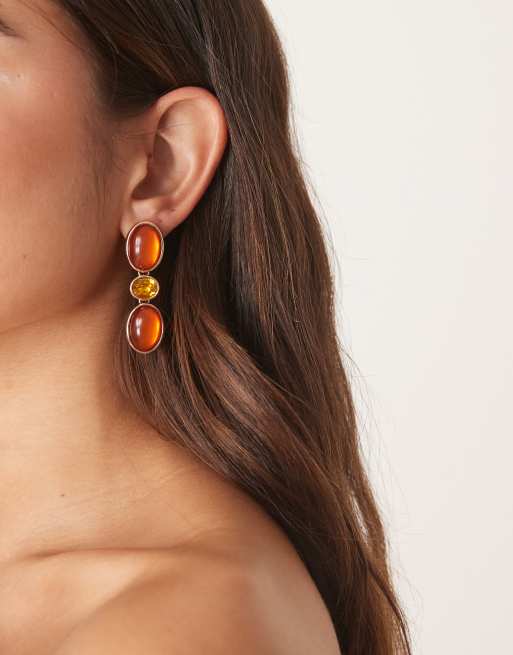 Pendientes de botón con colgante de piedras color ámbar de imitación de ASOS DESIGN
