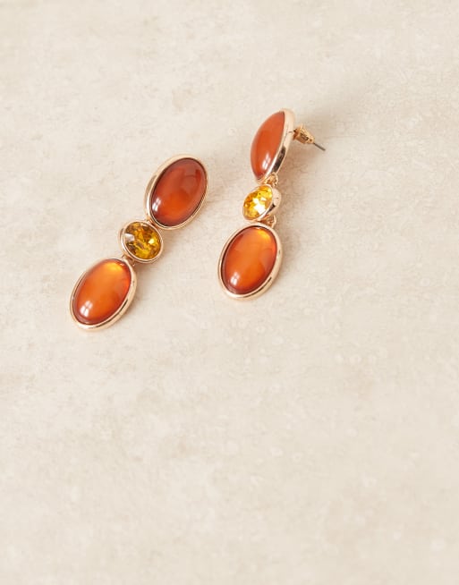 Pendientes de botón con colgante de piedras color ámbar de imitación de ASOS DESIGN, 3 de 3