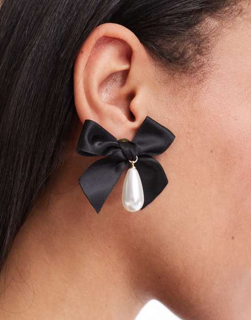 Pendientes de botón con detalle de lazo y perla de Petit Moments